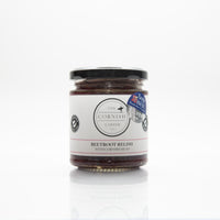 A jar of beetroot relish made in Cornwall with Cornish Mead 