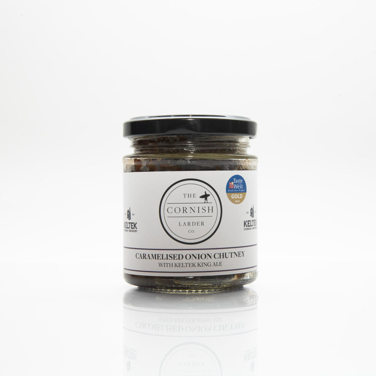 Jar of caramelised onion chutney with keltek ale